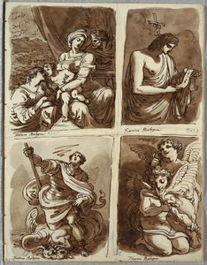 Den hellige familie med Saint Catherine; St. Johannes døperen, etter Guercino; St. George og dragen, etter Alessandro Tiarini; To Putti av Felice Giani