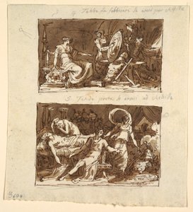 Thetis i verkstedet til Hefaistos; Thetis viser rustningen til Achilles: To design for takpaneler i Galeria d