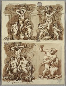 Three Herms, studier etter Carracci av Felice Giani
