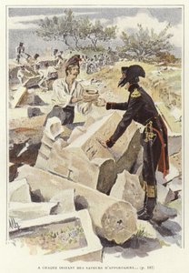 En soldat sender en gryte til en annen soldat blant ruinene av Nicopolis av Felicien baron de Myrbach Rheinfeld