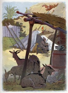 Robinson Crusoe hjemme med dyrene sine. av Felicien baron de Myrbach Rheinfeld
