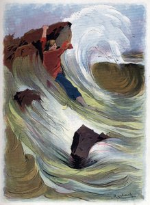 Robinson Crusoe manages to cling to a rock. av Felicien baron de Myrbach Rheinfeld