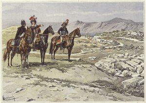 Soldater på hesteryggen undersøker Nicopolis av Felicien baron de Myrbach Rheinfeld