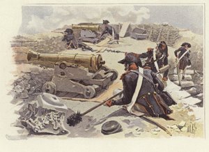 Soldater inntar sine stillinger blant ruinene av Nicopolis av Felicien baron de Myrbach Rheinfeld