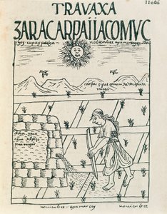 En bonde som vanner åkeren sin i november (blekktegning av Felipe Huaman Poma de Ayala