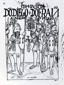 Conquistadorene Diego de Almagro og Francisco Pizarro forsonet seg på Castille av Felipe Huaman Poma de Ayala