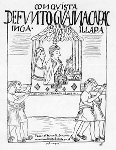 Liket av Huayana Capac blir fraktet fra Quito til Cuzco for begravelse av Felipe Huaman Poma de Ayala