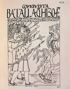 Erobringen av Cuzco av de spanske conquistadorene i 1533 (blekktegning av Felipe Huaman Poma de Ayala