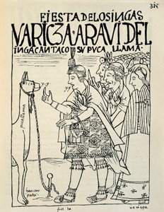 Ofringen av en lama i anledning en inkaritue (blekktegning, ca. 1587) av Felipe Huaman Poma de Ayala