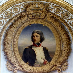 Portrett av Napoleon Bonaparte (1769-1821) i uniform som oberstløytnant for den første bataljonen på Korsika i 1792 Maleri av Henri-Felix-Emmanuel Philippoteaux (1815-1884) 1834 Søn. 0,8x0,6 m.