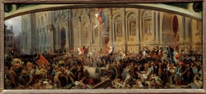 Revolusjonen i 1848: "" Alphonse de Lamartine (1790-1869), fransk forfatter og politiker, avviser det røde flagget ved rådhuset 25.02.1848." Maleri av Felix Philippoteaux (ca. 1815-1884)