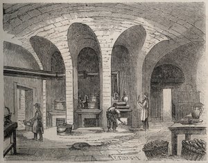 Paris - Prison de la petite Roquette (fengsel for kvinner og tenåringer) - Les Cuisines - Gravering av etter Felix Thorigny - i Le Monde Illustre fra juli 1865