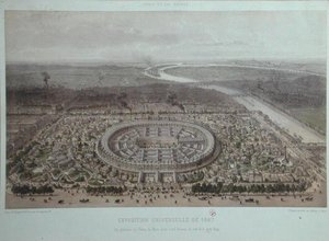 Generelt syn på verdensutstillingen i Paris i 1867, hentet fra Rapp-porten (farge litho)