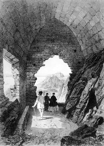 Saint Heliers Hermitage og Elizabeth Castle, Jersey, 1870 (litografi) av Felix Benoist
