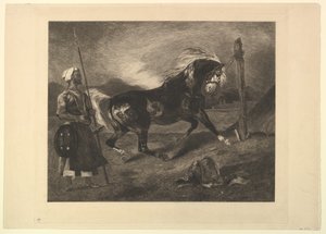 Arabisk hest på innsats, etter Delacroix, 1857.