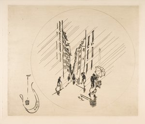 Dekorasjon for en tallerken: Rain, 1870. av Felix Bracquemond