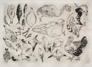 Middagsservering (Rousseau-servering): Ender, fisk osv. (nr. 12) av Felix Bracquemond