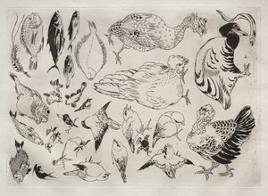 Middagsservering Rousseau-servering: Ender, fisk etc. nr. 12, 1866. av Felix Bracquemond