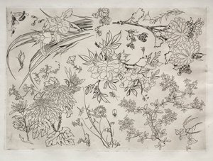 Middagsservering Rousseau-servering: Blomster nr. 23, 1866. av Felix Bracquemond
