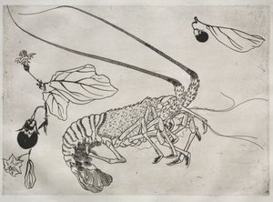Middagsservering Rousseau-servering: Stor hummer med hevet antenne nr. 21, 1866. av Felix Bracquemond
