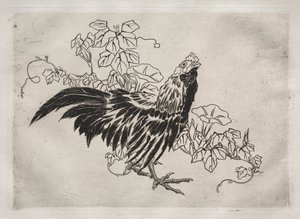 Middagsservering Rousseau-gudstjeneste: Hane og morgenfruer nr. 25, 1866. av Felix Bracquemond