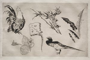 Middagsservering Rousseau-servering: Haner, skøyter, planter osv. Nr. 9, 1866. av Felix Bracquemond