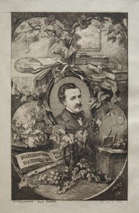 Frontispice for "New Works of Champfleury, The Friends of Nature:" Portrett av Champfleury, etter Gustave Courbet av Felix Bracquemond