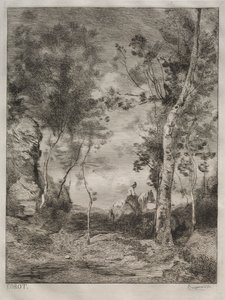 Landskap, eller Den hvite hesten, etter Corot av Felix Bracquemond