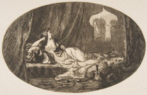 Odalisque liggende i et harem, fra Titres de Romance, 1857. av Felix Bracquemond