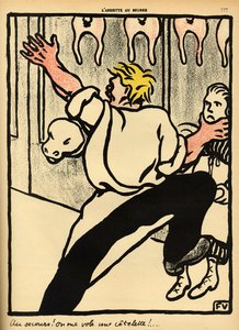 En slakter griper en kvinne i nakken og ber om hjelp, fra 