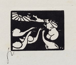 Bader med svaner, X fra "Les Petites Baigneuses", 1893 av Felix Edouard Vallotton