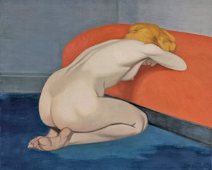""Naken kvinne kneler foran en rød sofa"" Naken kvinne kneler foran en rød sofa av Vallotton, Felix Edouard (1865-1925)