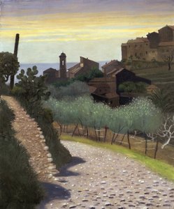 ""Utsikt over kirken Saint-Anne (Sainte Anne) i Cagnes (Cagnes-sur-mer), Alpes Maritimes"" Maleri av Felix Edouard Vallotton (1865-1925) 1922 Privat samling av Felix Edouard Vallotton