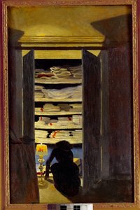 Kvinne søker i et skap. Maleri av Felix Vallotton (1865-1925) Ec. Følg., 20. århundre. Privat samling. av Felix Edouard Vallotton