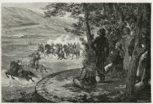 I løpet av djeriden begynte rytteren å holde en kort stokk som representerte både spydet og riflen; han forgrenet den over hodet før han kastet den, gravert av F.Regamey, for å illustrere historien Les Ansaries, av Leon Cahun, en misjonssjef av Felix Elie Regamey