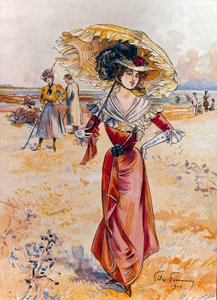 Det elegante på stranden. Maleri av Felix Fournery (1865-1938)