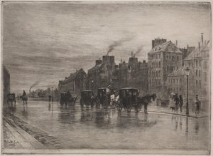 En vintermorgen på Quai de LHotel-Dieu, 1876. av Felix Hilaire Buhot