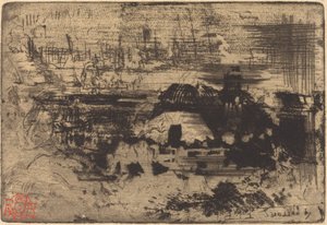 Engelske hytter, ca. 1879. av Felix Hilaire Buhot