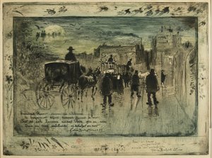 Begravelsesprosesjon på Boulevard de Clichy, 1887 av Felix Hilaire Buhot