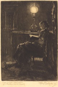 Kvinne leser av Lamplight, 1879. av Felix Hilaire Buhot