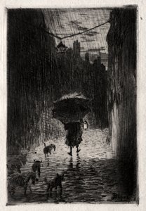 Regn og paraply av Felix Hilaire Buhot