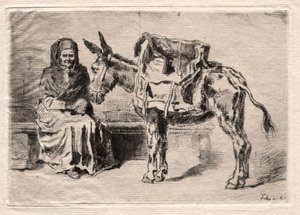 Sittende kvinne med Mule av Felix Hilaire Buhot