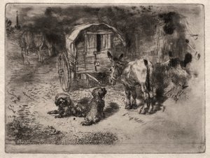 The Guardians of the House, eller Friends of the Saltimbanque, ca. 1875. av Felix Hilaire Buhot
