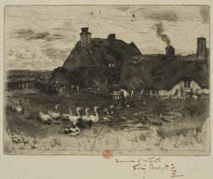 De små stråtakhyttene av Felix Hilaire Buhot