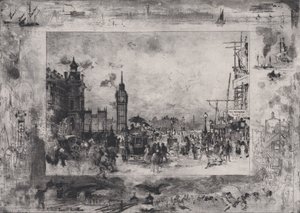 Westminster Bridge, eller Westminster Clock Tower, 1860-98. av Felix Hilaire Buhot