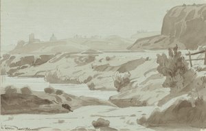 Utsikt i den romerske Campagna med en elv i forgrunnen av Felix Hippolyte Lanoue