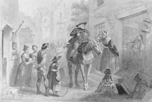 Landsbyscene med nederlandske kolonifigurer fra Hosack Album. av Felix Octavius Carr Darley