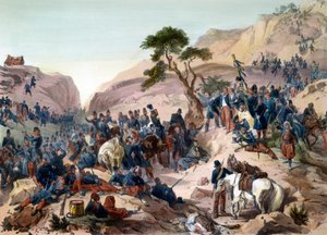 Episode of the conquete of Algeria in 1840 - Battle of the Mouzaia Pass (1840) - The Duke of Orleans exercises command in the French army - engraving by Philippoteaux - The French army wins the Teniah of Mouzaia battle for the mountain pass of Mouzaia on 1