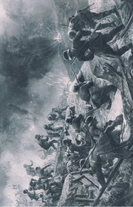 Attack, illustrasjon fra Hindenburg utgitt av Daterlandischer Derlag C U Weller Berlin