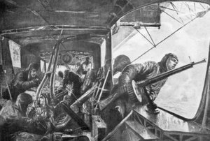 Om bord på en Zeppelin, tysk luftflåte, første verdenskrig, 1917.